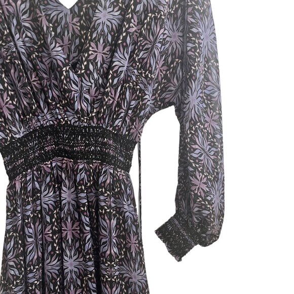 NEW ALLISON NEW YORK CELINE DRESS MEDIUM PURPLE BLACK FLORAL MAXI LONG SLEEVE - Picture 4 of 8